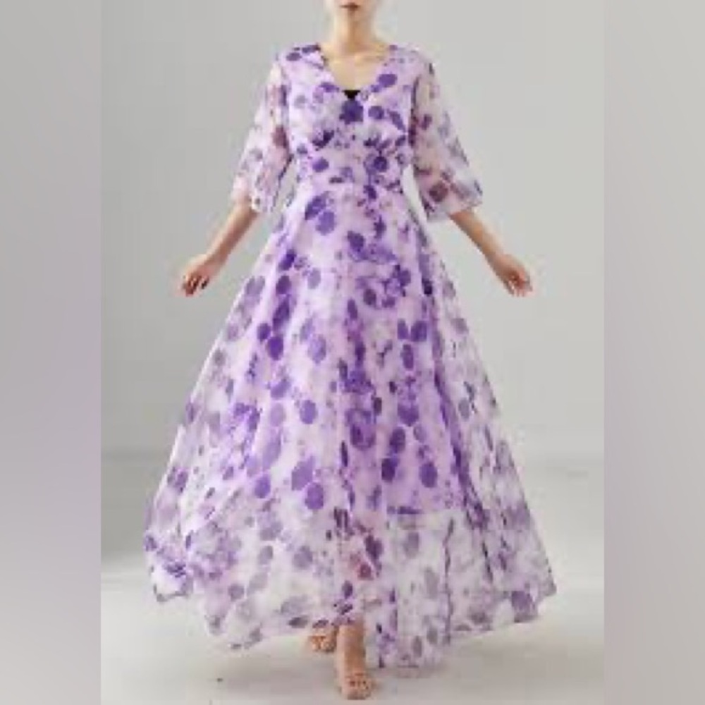 Chic Lavender Floral Long Sleeve Dress